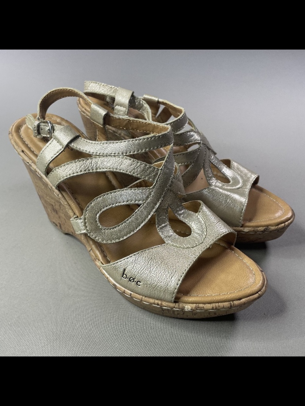 BOC Born Concepts Shoes Womens 9 brown leather cork wedge sandals boho indie
